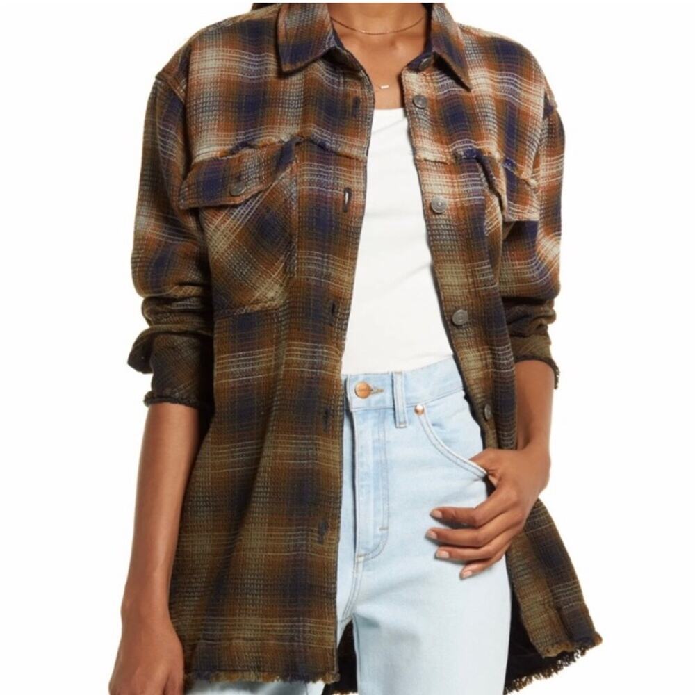 We the Free Anneli plaid waffle knit button front shirt jacket Extra Small XS